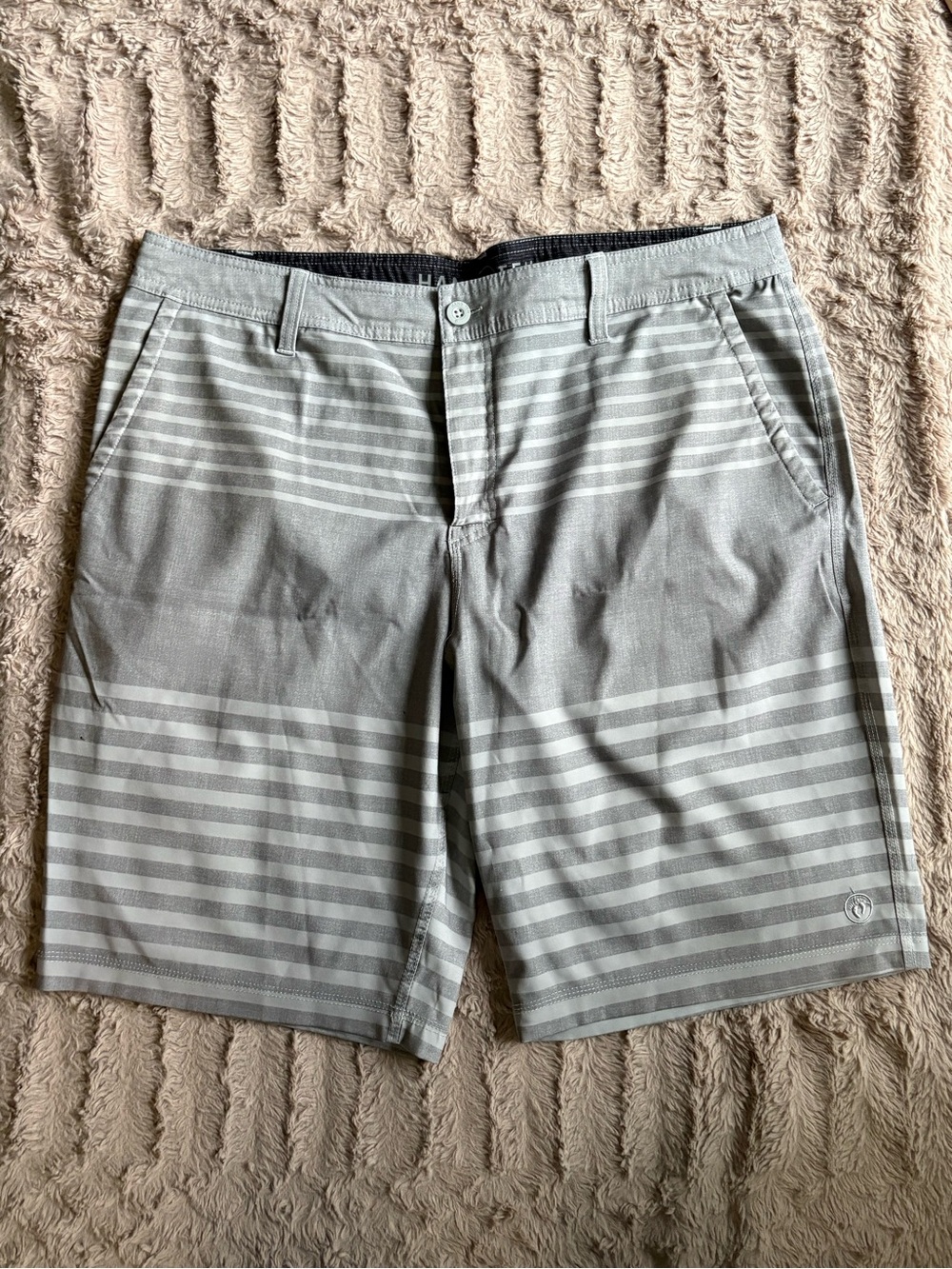 Hang Ten Light Gray Striped Flat Front Men's Shorts